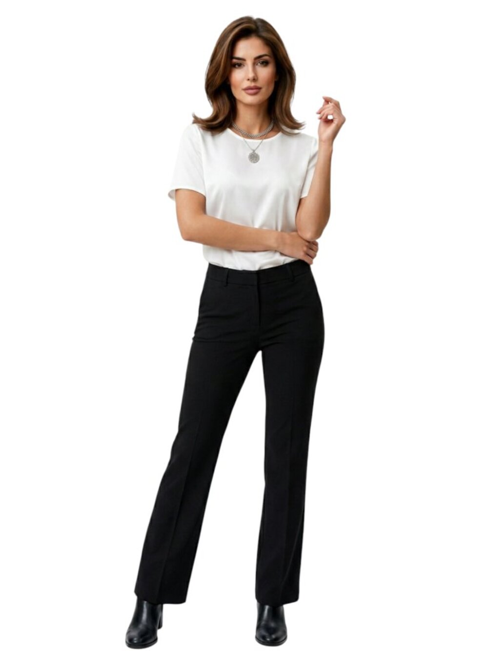 Rene Lezard Medium Wide Straight Leg Ponte Pants in Black